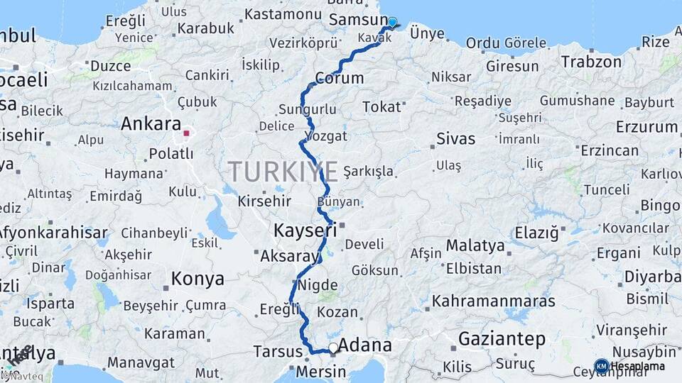 Samsun Yeşildere Amasya Arası Kaç Km - Yol Haritası