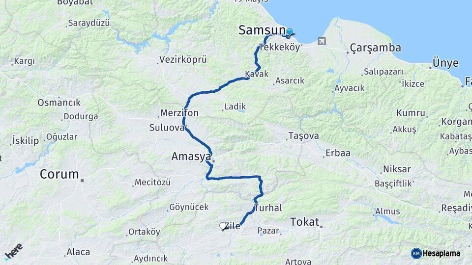 Samsun Zile Tokat Arası Kaç Km - Yol Haritası