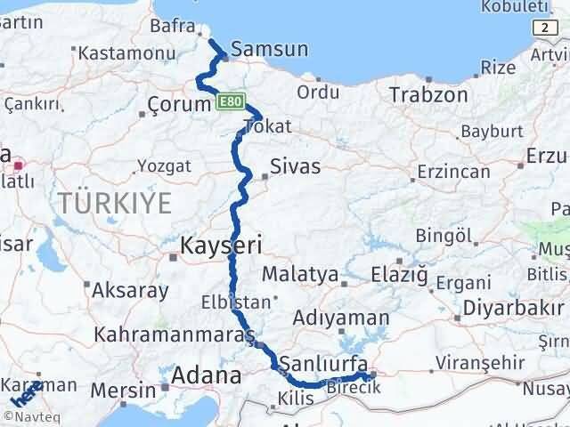 Şanlıurfa 19 Mayıs Samsun Arası Kaç Km - Yol Haritası