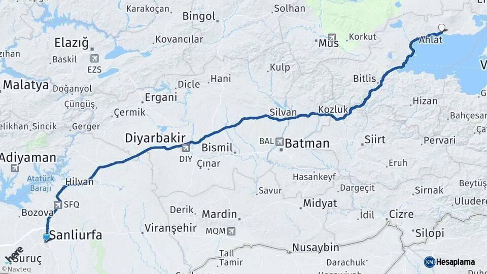 Şanlıurfa Adilcevaz Bitlis Arası Kaç Km - Yol Haritası