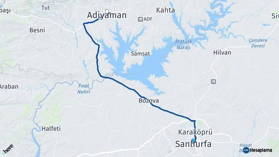 Şanlıurfa Adıyaman Arası Kaç Km - Yol Haritası