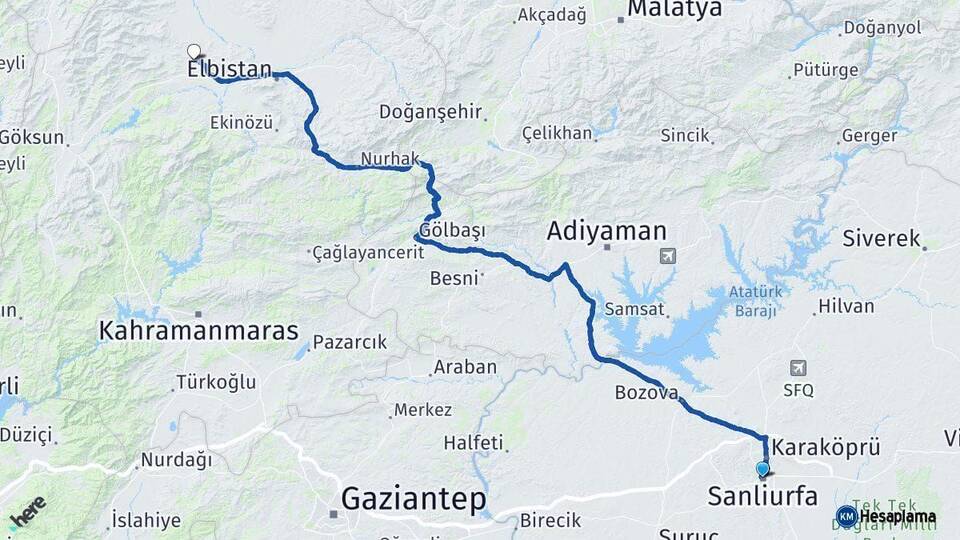 Şanlıurfa Afşin Kahramanmaraş Arası Kaç Km - Yol Haritası