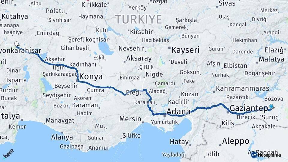 Şanlıurfa Afyonkarahisar Arası Kaç Km - Yol Haritası
