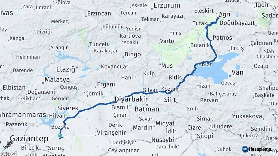 Şanlıurfa Ağrı Arası Kaç Km - Yol Haritası