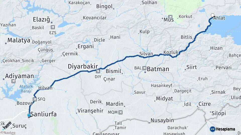 Şanlıurfa Ahlat Bitlis Arası Kaç Km - Yol Haritası