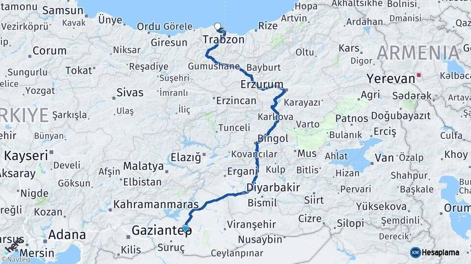 Şanlıurfa Akçaabat Trabzon Arası Kaç Km - Yol Haritası