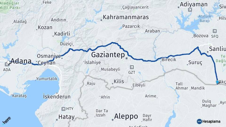 Şanlıurfa Akçakale Adana Arası Kaç Km - Yol Haritası