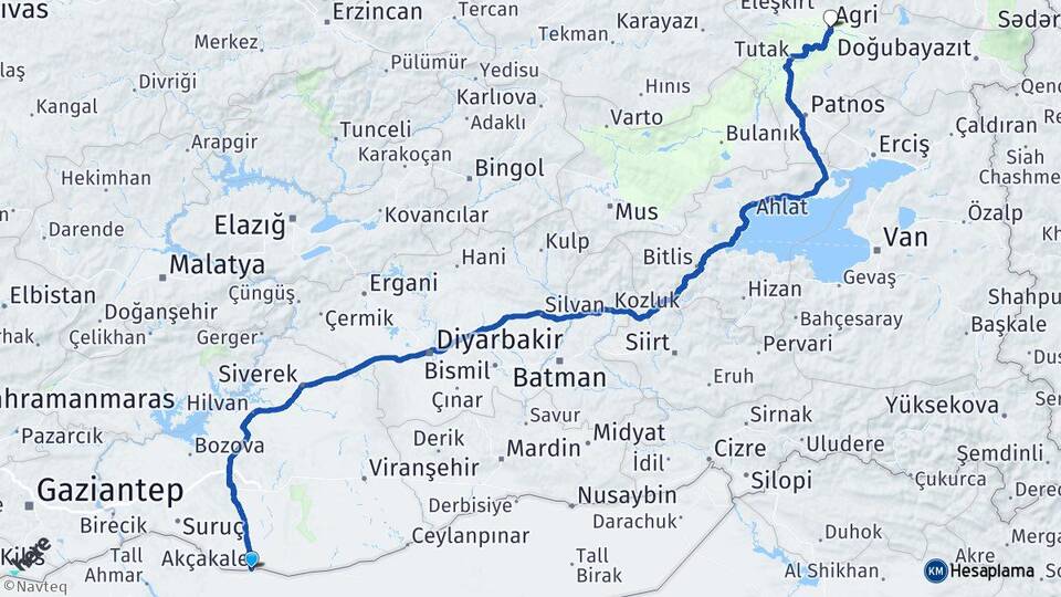 Şanlıurfa Akçakale Ağrı Arası Kaç Km - Yol Haritası