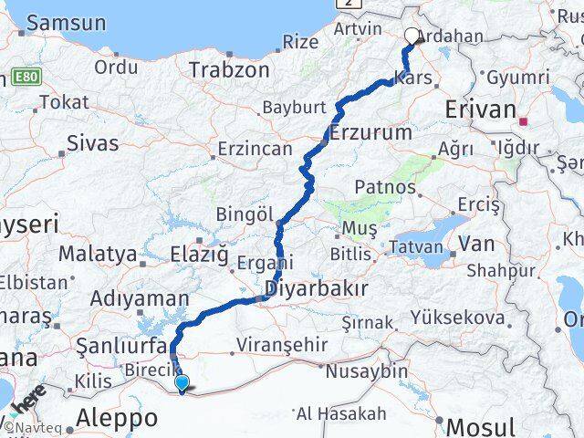 Şanlıurfa Akçakale Ardahan Arası Kaç Km - Yol Haritası