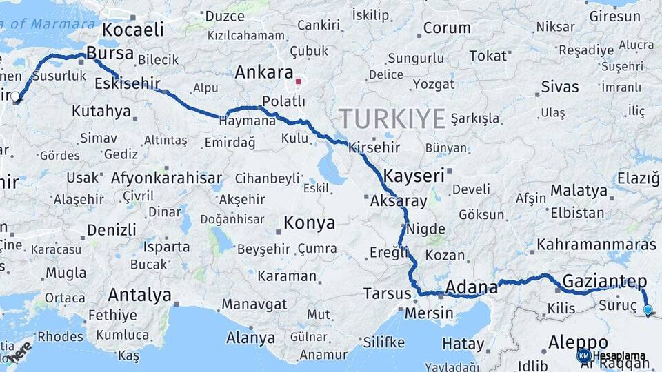 Şanlıurfa Akçakale Balıkesir Arası Kaç Km - Yol Haritası