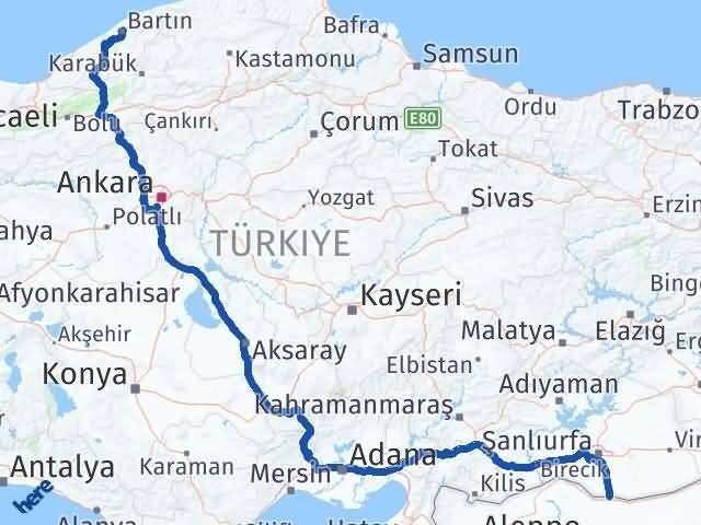 Şanlıurfa Akçakale Bartın Arası Kaç Km - Yol Haritası