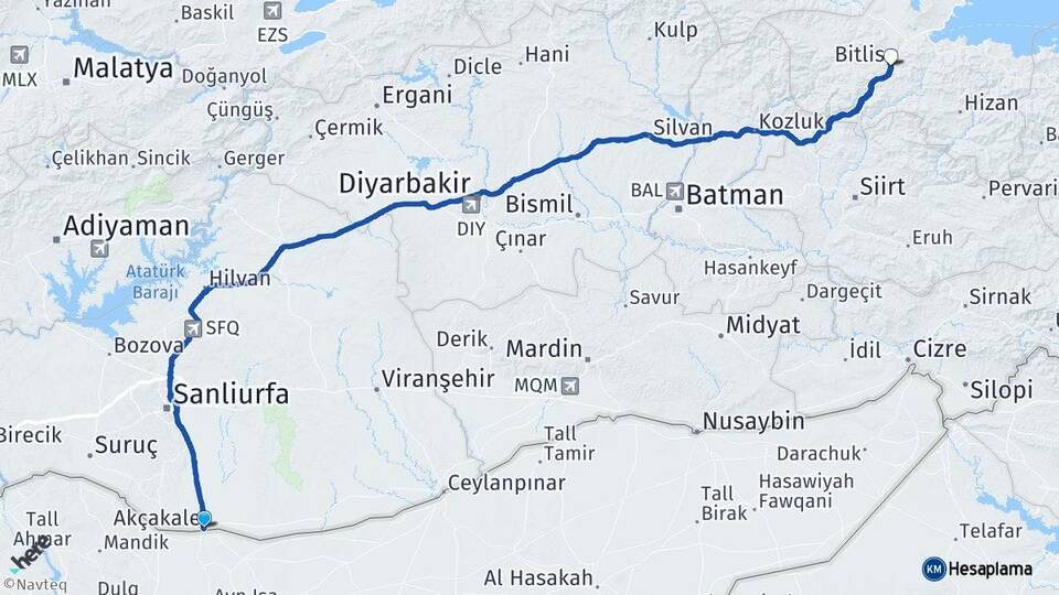 Şanlıurfa Akçakale Bitlis Arası Kaç Km - Yol Haritası