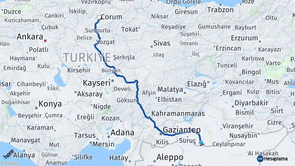 Şanlıurfa Akçakale Çorum Arası Kaç Km - Yol Haritası