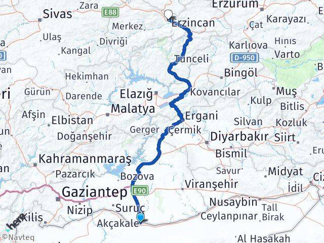 Şanlıurfa Akçakale Erzincan Arası Kaç Km - Yol Haritası
