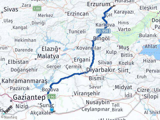 Şanlıurfa Akçakale Erzurum Arası Kaç Km - Yol Haritası