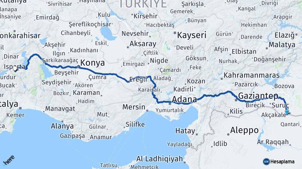 Şanlıurfa Akçakale Isparta Arası Kaç Km - Yol Haritası