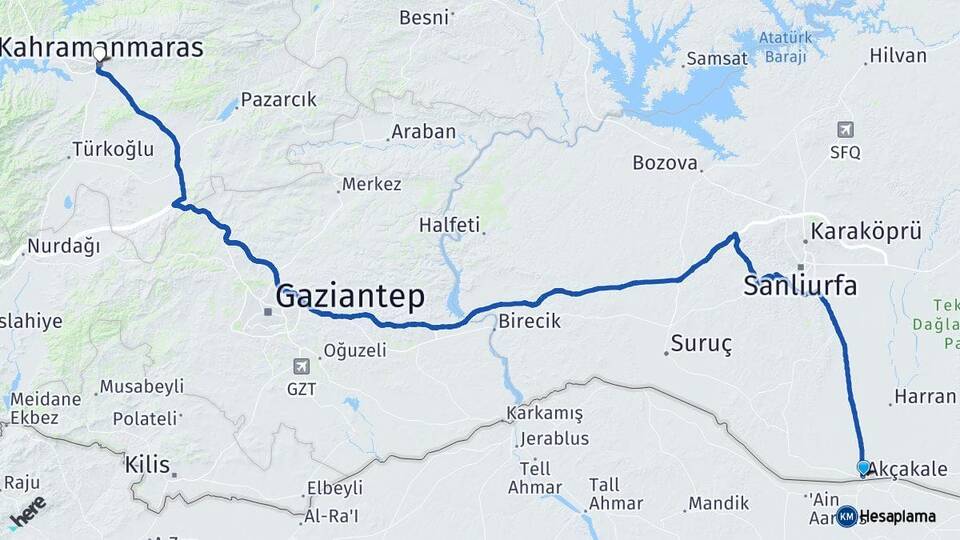 Şanlıurfa Akçakale Kahramanmaraş Arası Kaç Km - Yol Haritası