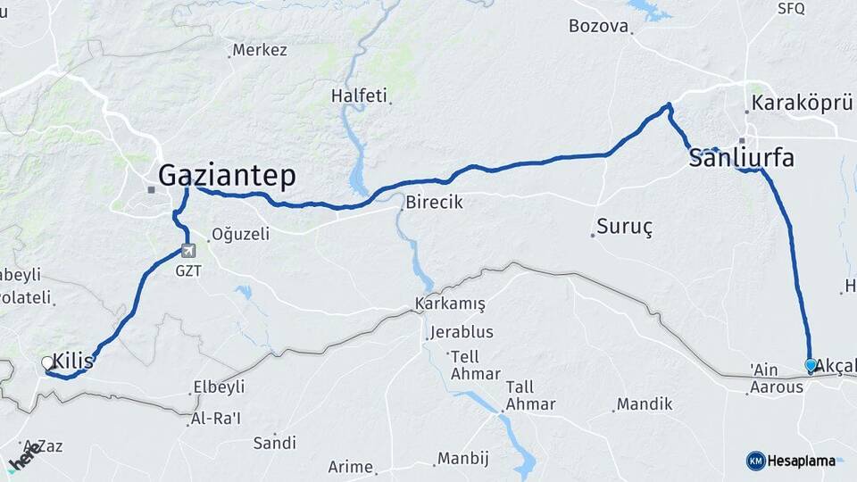 Şanlıurfa Akçakale Kilis Arası Kaç Km - Yol Haritası