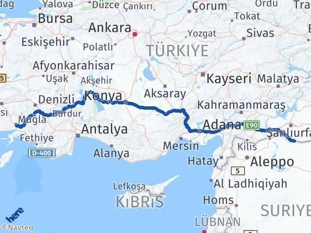 Şanlıurfa Akçakale Muğla Arası Kaç Km - Yol Haritası