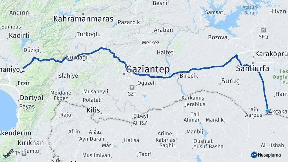 Şanlıurfa Akçakale Osmaniye Arası Kaç Km - Yol Haritası