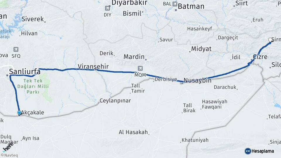 Şanlıurfa Akçakale Şırnak Arası Kaç Km - Yol Haritası