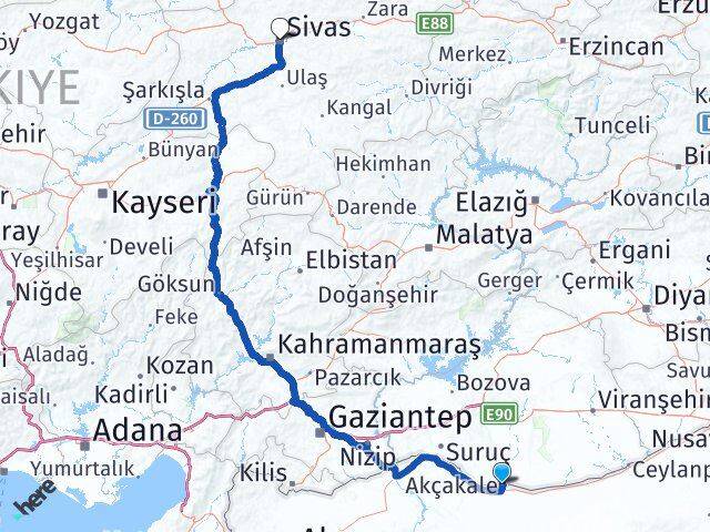 Şanlıurfa Akçakale Sivas Arası Kaç Km - Yol Haritası