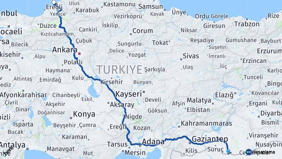 Şanlıurfa Akçakale Zonguldak Arası Kaç Km - Yol Haritası