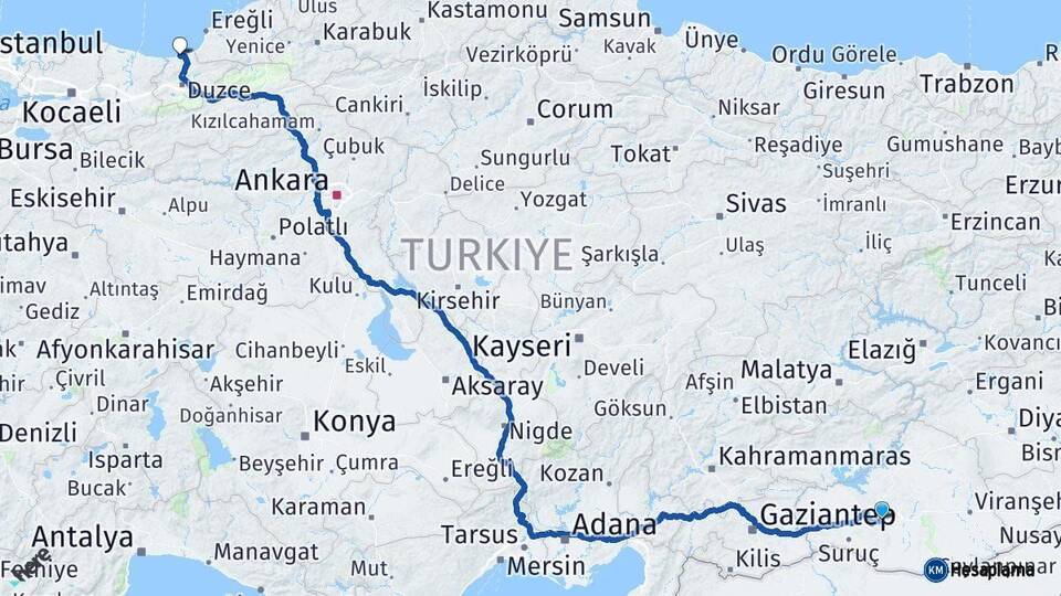Şanlıurfa Akçakoca Düzce Arası Kaç Km - Yol Haritası