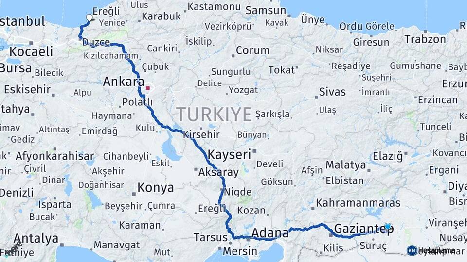 Şanlıurfa Alaplı Zonguldak Arası Kaç Km - Yol Haritası
