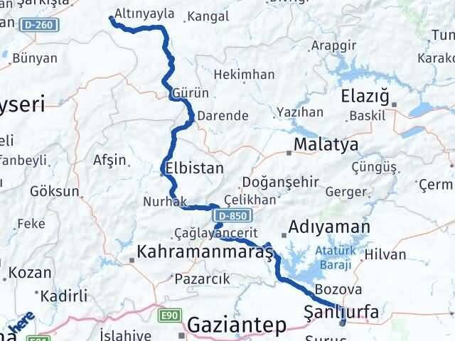 Şanlıurfa Altınyayla Sivas Arası Kaç Km - Yol Haritası
