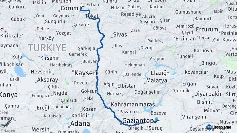 Şanlıurfa Amasya Arası Kaç Km - Yol Haritası