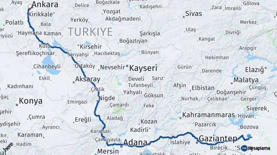 Şanlıurfa Ankara Arası Kaç Km - Yol Haritası