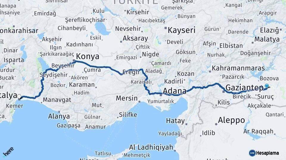 Şanlıurfa Antalya Arası Kaç Km - Yol Haritası