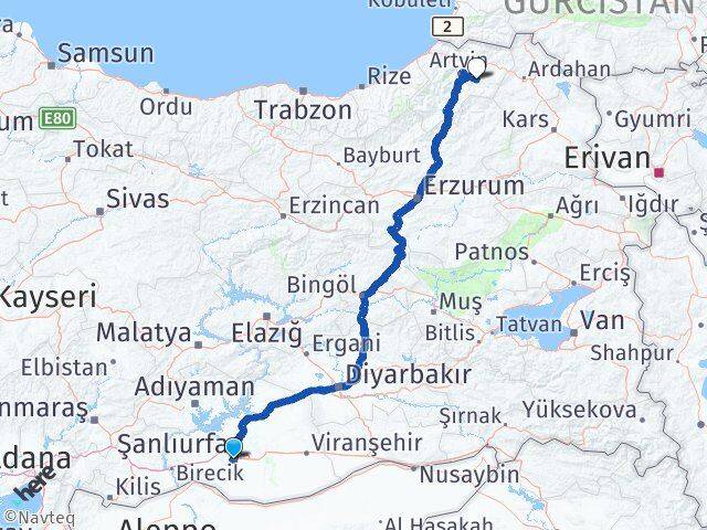 Şanlıurfa Ardanuç Artvin Arası Kaç Km - Yol Haritası