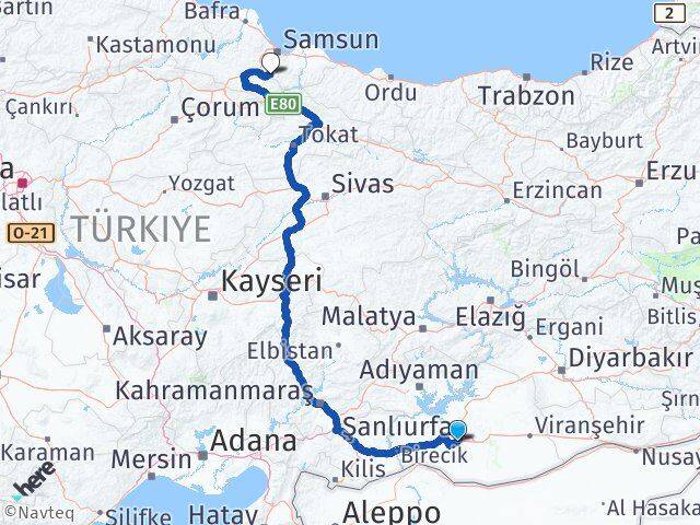 Şanlıurfa Asarcık Samsun Arası Kaç Km - Yol Haritası
