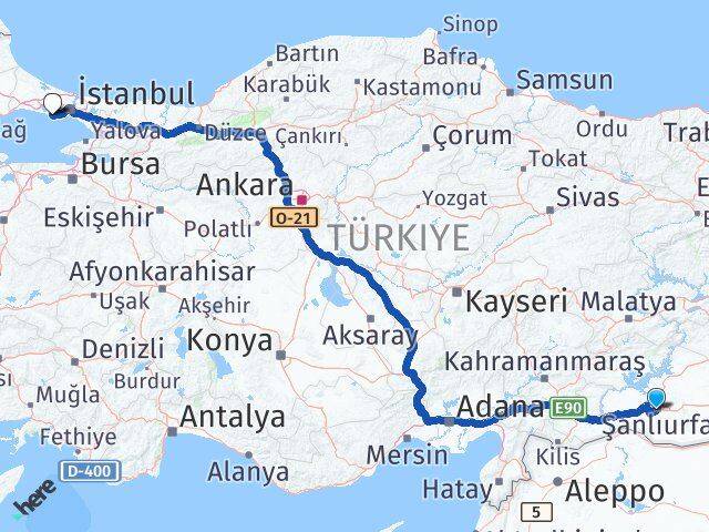 Şanlıurfa Avcılar İstanbul Arası Kaç Km - Yol Haritası