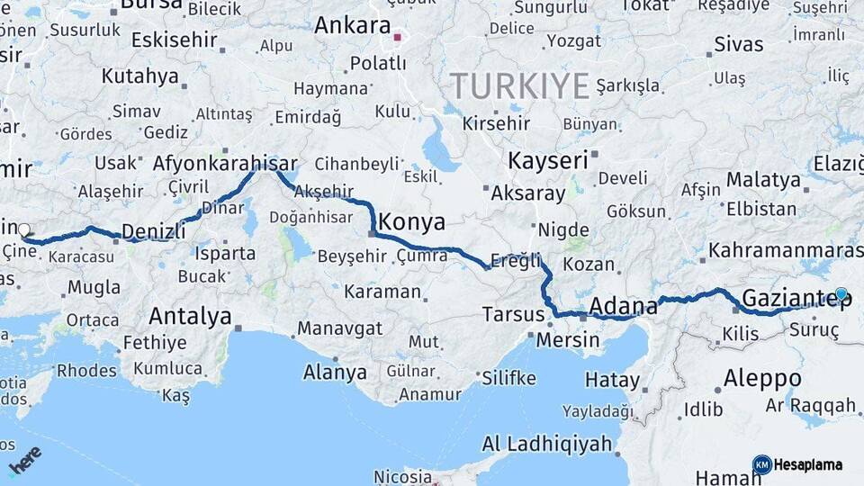 Şanlıurfa Aydın Arası Kaç Km - Yol Haritası