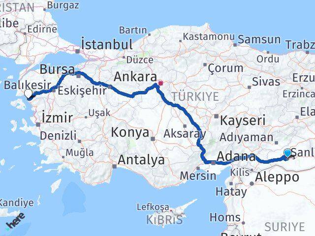 Şanlıurfa Ayvalık Balıkesir Arası Kaç Km - Yol Haritası