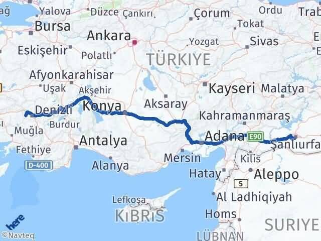 Şanlıurfa Babadağ Denizli Arası Kaç Km - Yol Haritası