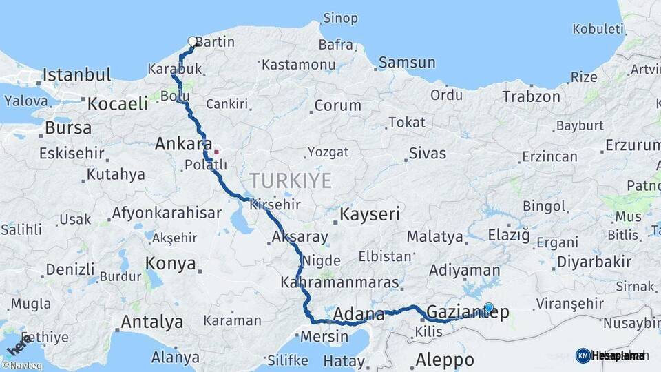 Şanlıurfa Bartın Arası Kaç Km - Yol Haritası