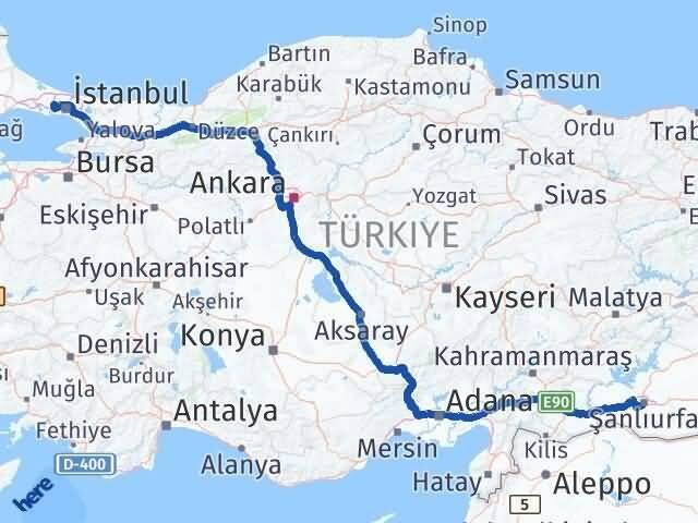 Şanlıurfa Başakşehir İstanbul Arası Kaç Km - Yol Haritası