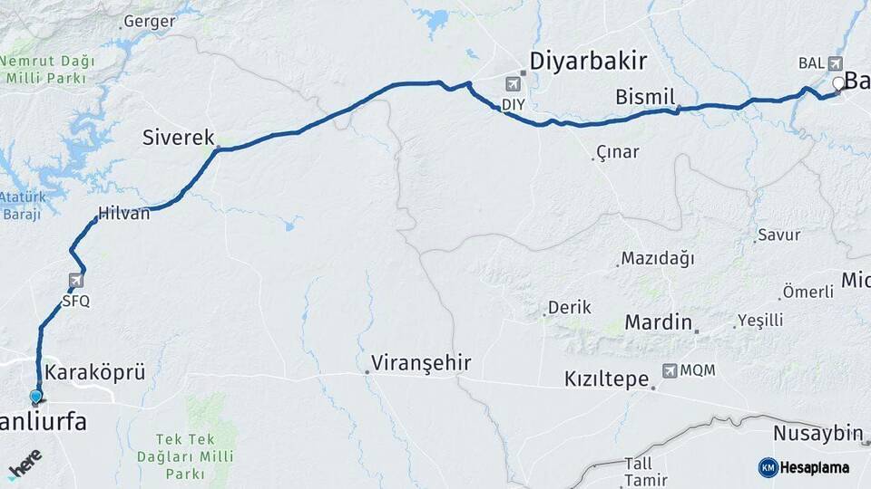 Şanlıurfa Batman Arası Kaç Km - Yol Haritası
