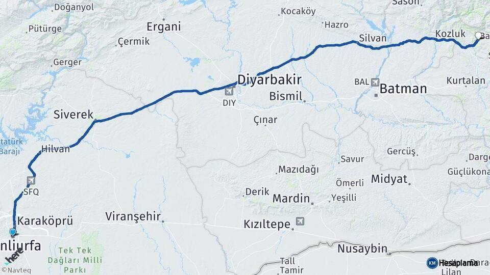 Şanlıurfa Baykan Siirt Arası Kaç Km - Yol Haritası