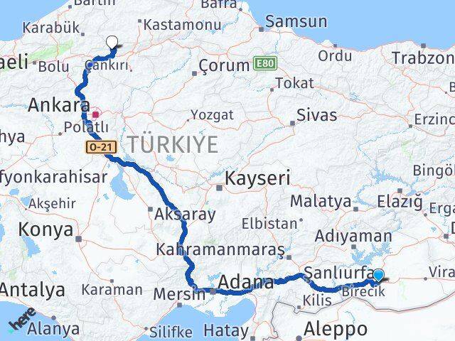 Şanlıurfa Bayramören Çankırı Arası Kaç Km - Yol Haritası