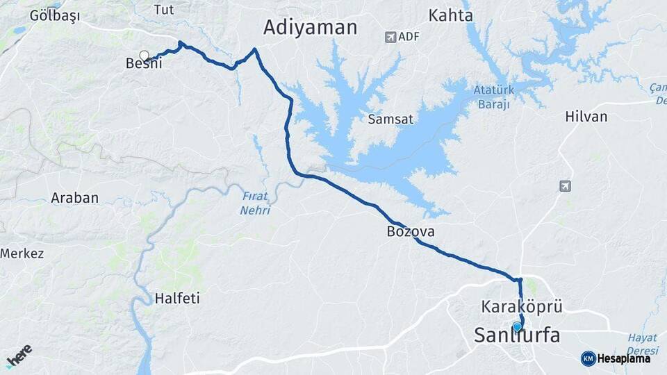 Şanlıurfa Besni Adıyaman Arası Kaç Km - Yol Haritası