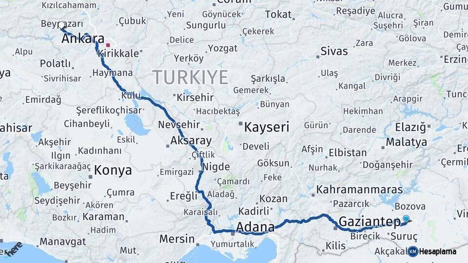 Şanlıurfa Beypazarı Ankara Arası Kaç Km - Yol Haritası