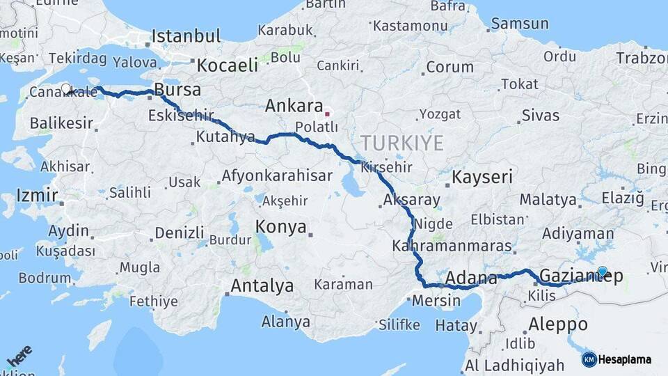Şanlıurfa Biga Çanakkale Arası Kaç Km - Yol Haritası
