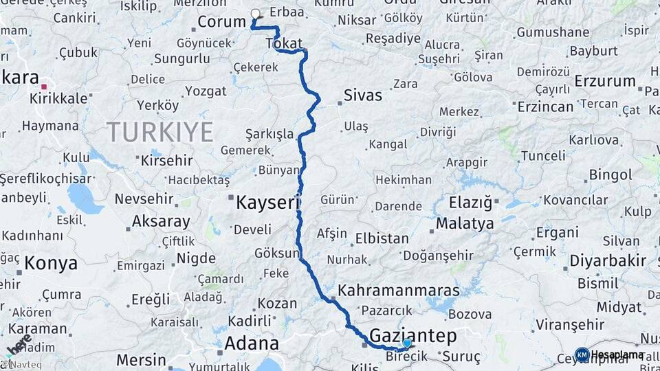 Şanlıurfa Birecik Amasya Arası Kaç Km - Yol Haritası