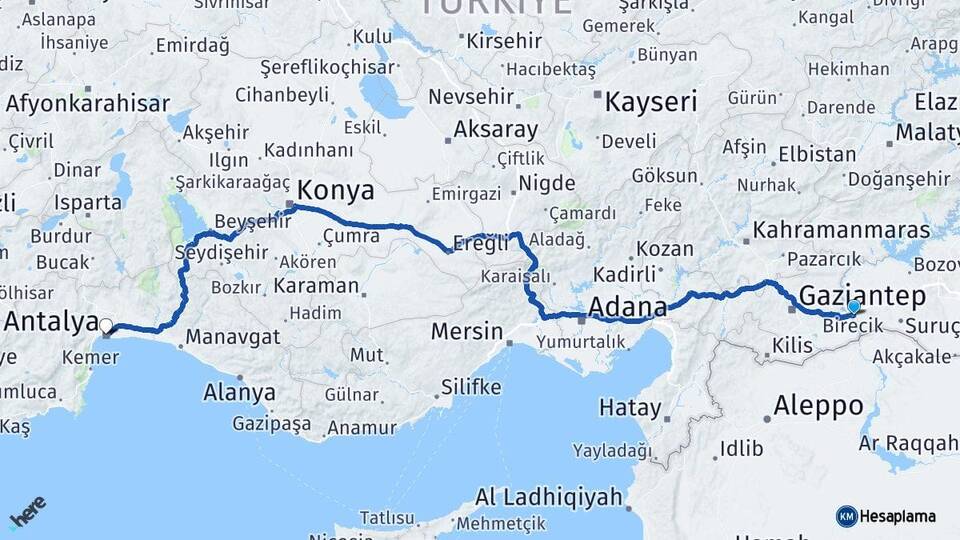 Şanlıurfa Birecik Antalya Arası Kaç Km - Yol Haritası
