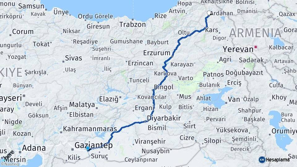 Şanlıurfa Birecik Ardahan Arası Kaç Km - Yol Haritası